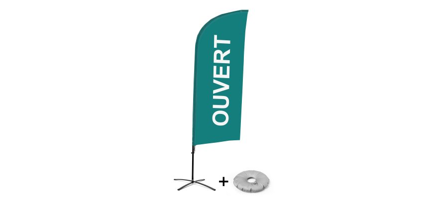Complete Set of Beach Flag Alu Wind Open Green French Croissilion