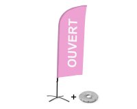 Complete set Beach Flag Alu Wind Ouvert Frans roze met kruisvormige voet