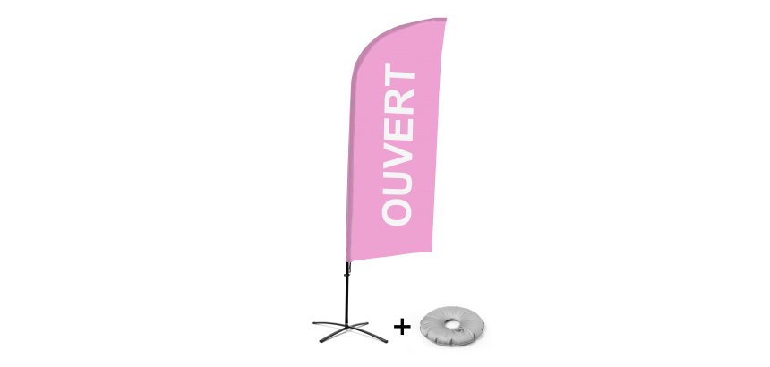 Komplett-Set Beach Flag Alu Wind Ouvert Französisch rosa mit kreuzförmigem Fuß
