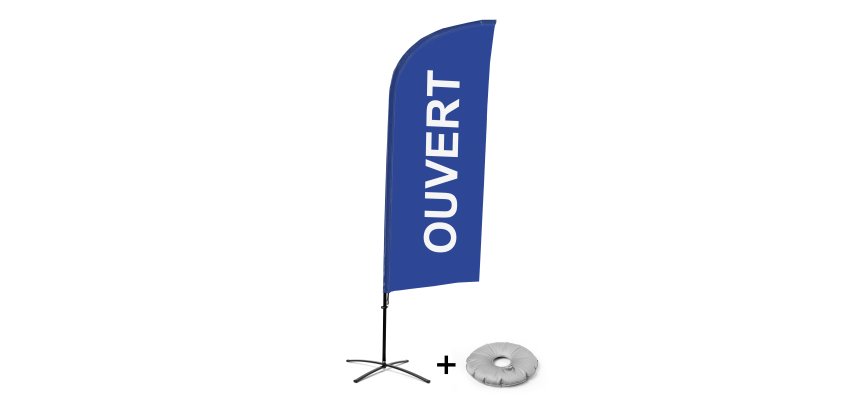 Complete Set of Blue Wind Open Aluminum Beach Flag French Croissilion