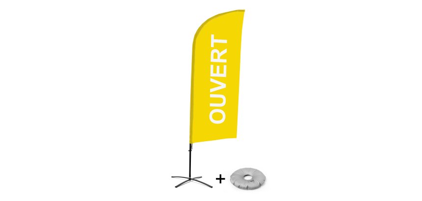 Complete set Beach Flag Alu Wind Ouvert Frans geel met kruisvormige voet