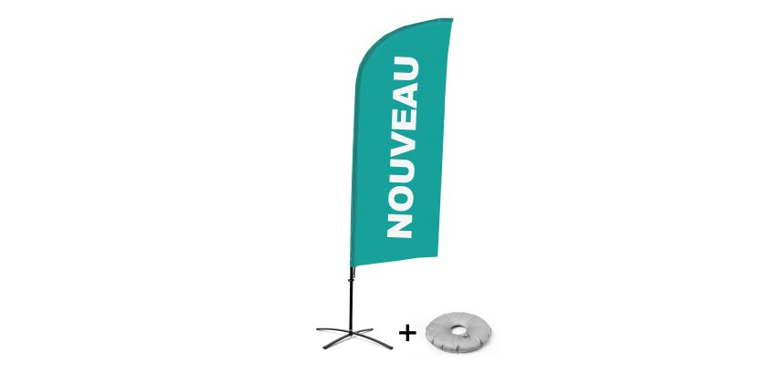 Complete Set of New Turquoise Aluminum Wind Beach Flags French Croissilion