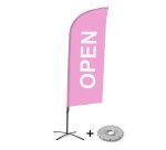 Bandera Aluminio Vela Kit Completo Abierto Rosa Inglés Base Cruz