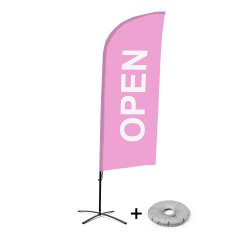 Bandera Aluminio Vela Kit Completo Abierto Rosa Inglés Base Cruz
