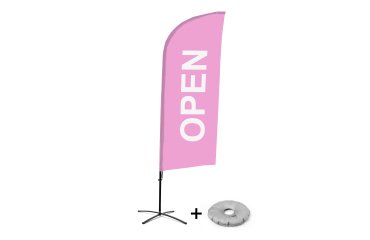 Bandera Aluminio Vela Kit Completo Abierto Rosa Inglés Base Cruz