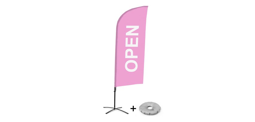 ensemble Complet Drapeau publicitaire Beach Flag Alu Wind Ouvert Rose Anglais Croissilion