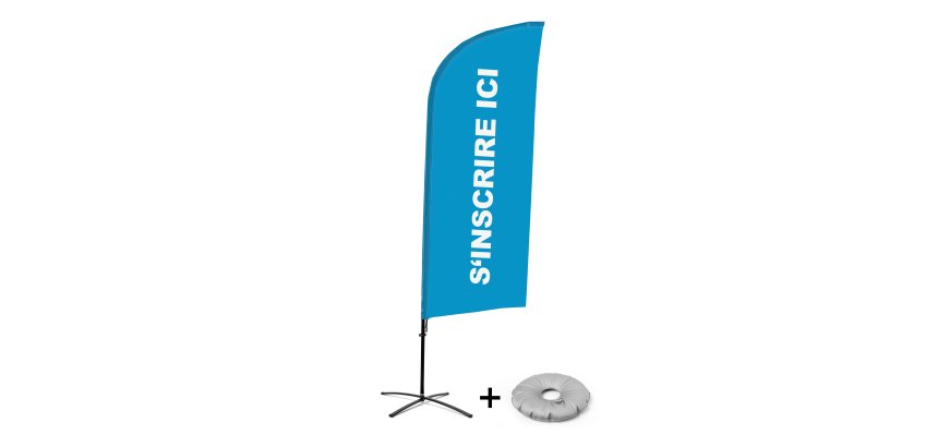 Complete set Beach Flag Alu Wind S'inscrire Ici Frans blauw met kruisvormige voet