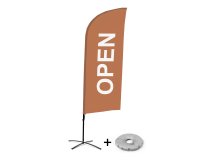 Beach Flag Alu Wind Complete Set Open Brown English Cross Base