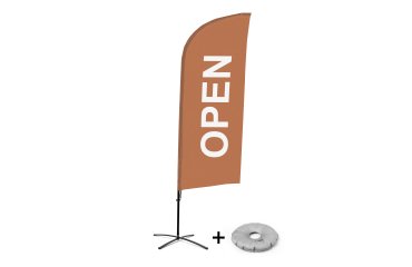 Bandera Aluminio Vela Kit Completo Abierto Marrón Inglés Base Cruz