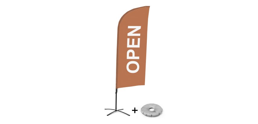 Beach Flag Alu Wind Complete Set Open Brown English Cross Base
