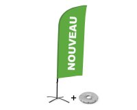 Complete set Beach Flag Alu Wind Ouvert Nouveau Frans groen met kruisvormige voet