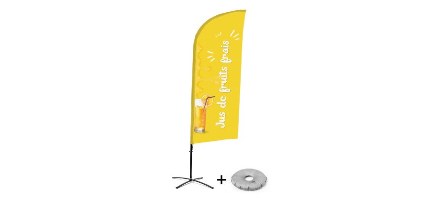 Komplett-Set Beach Flag Alu Wind Jus de Fruits Französisch mit kreuzförmigem Fuß