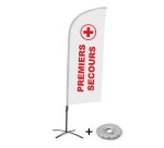Komplett-Set Beach Flag Alu Wind Premiers Secours Französisch mit kreuzförmigem Fuß
