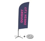 Complete set Beach Flag Alu Wind Ouvert 24/7 Frans met kruisvormige voet