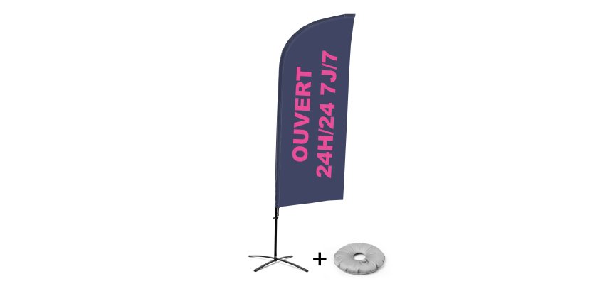 Complete set Beach Flag Alu Wind Ouvert 24/7 Frans met kruisvormige voet