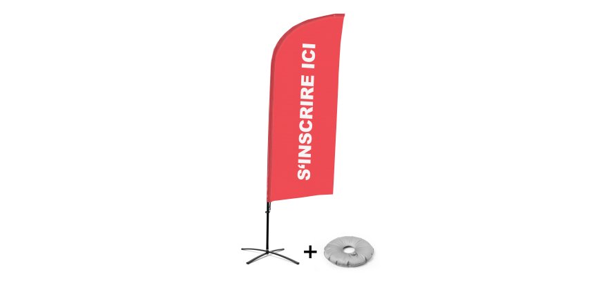 Complete set Beach Flag Alu Wind S'inscrire Ici Frans rood met kruisvormige voet