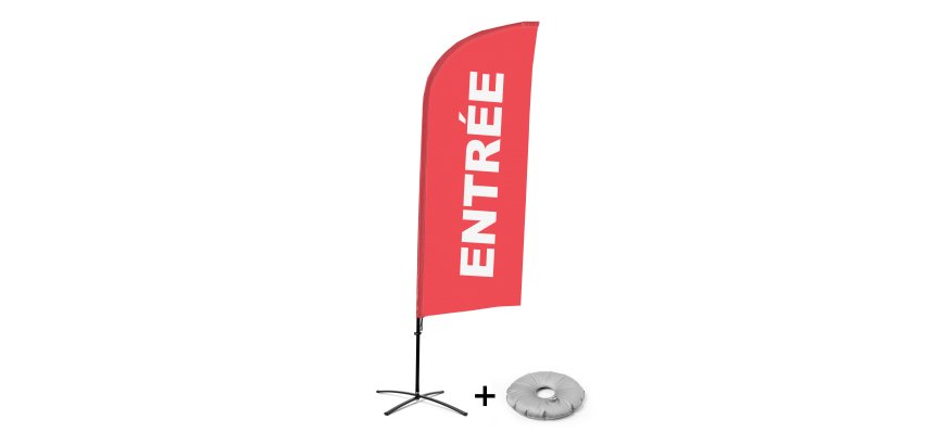 Complete Set of Beach Flag Alu Wind Entrance Red French Croissilion