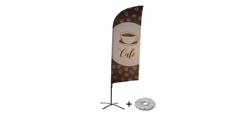 Complete set Beach Flag Alu Wind Café Frans met kruisvormige voet