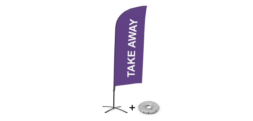 Beach Flag Alu Wind Complete Set Take Away Purple  Cross Base
