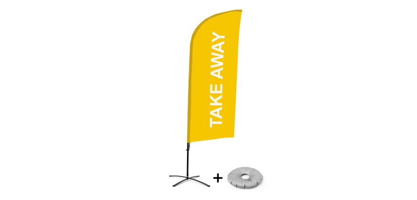 Beach Flag Alu Wind Complete Set Take Away Yellow  Cross Base