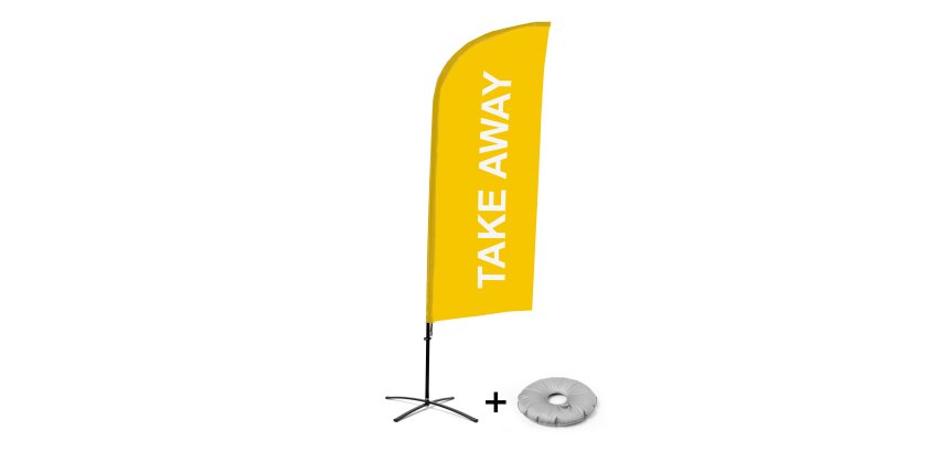 Bandera Aluminio Vela Kit Completo Comida para Llevar Amarillo Base Cruz