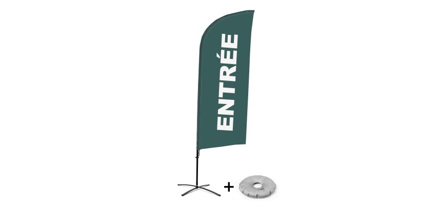 Komplett-Set Beach Flag Alu Wind Entrée Französisch grau mit kreuzförmigem Fuß
