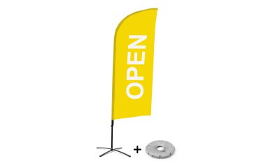Bandera Aluminio Vela Kit Completo Abierto Amarillo Inglés Base Cruz