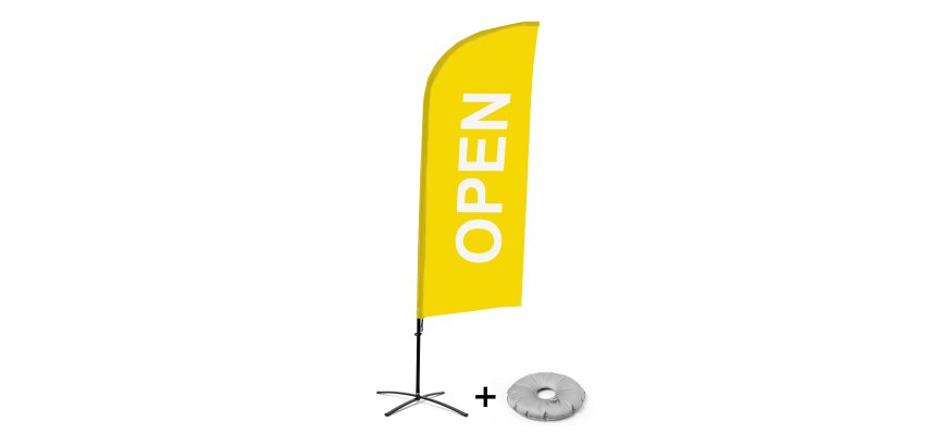 Beachflag Alu Wind Komplett-Set Geöffnet Gelb Englisch Kreuzständer