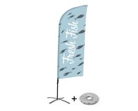 Bandera Aluminio Vela Kit Completo Pescado Fresco Inglés Base Cruz