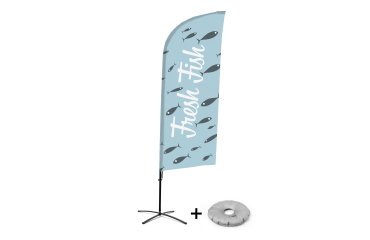 Bandera Aluminio Vela Kit Completo Pescado Fresco Inglés Base Cruz
