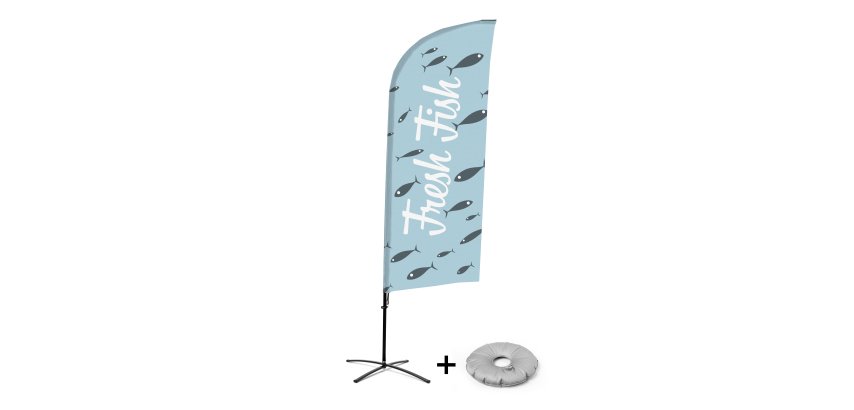 Beach Flag Alu Wind Complete Set Fresh Fish English Cross Base