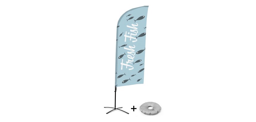 Bandera Aluminio Vela Kit Completo Pescado Fresco Inglés Base Cruz