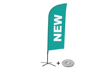 Bandera Aluminio Vela Kit Completo Nuevo Turquesa Inglés Base Cruz