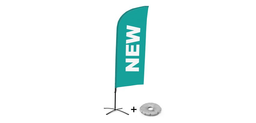 Beach Flag Alu Wind Complete Set New Turquoise English Cross Base