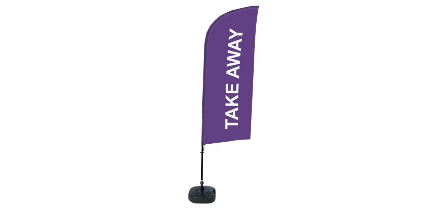 ensemble Complet Drapeau publicitaire Beach Flag Alu Wind Take Away Violet ECO