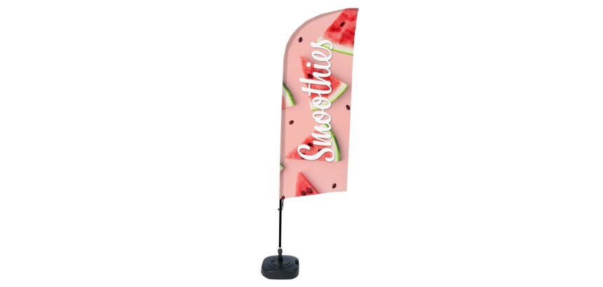ensemble Complet Drapeau publicitaire Beach Flag Alu Wind Smoothies Pasteque ECO