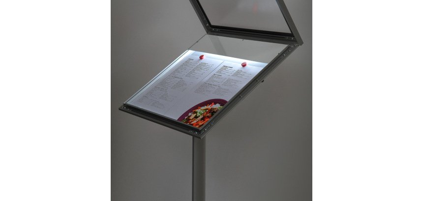 Lockable Menu Stand LED Illuminated 2x A4