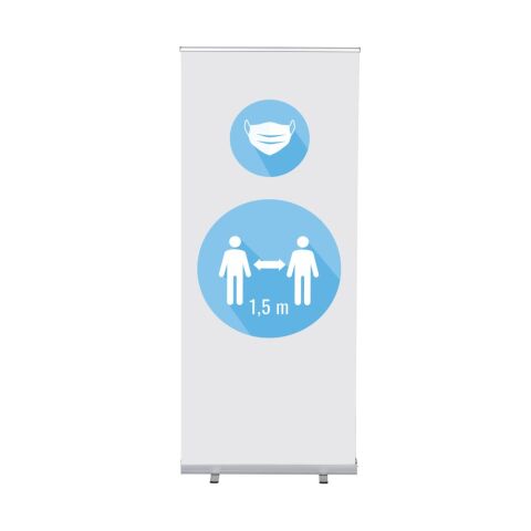 Set Completo Roll-Banner Económica 85 Mascarilla y Distancia 1,5 Metros Blanco