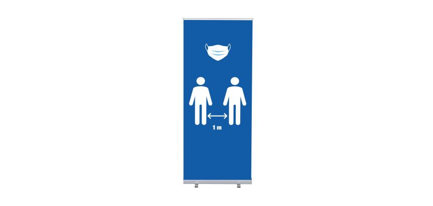 Set Completo Roll-Banner Económica 85 Mascarilla y Distancia 1 Metro Azul