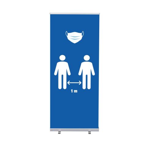 Set Completo Roll-Banner Económica 85 Mascarilla y Distancia 1 Metro Azul