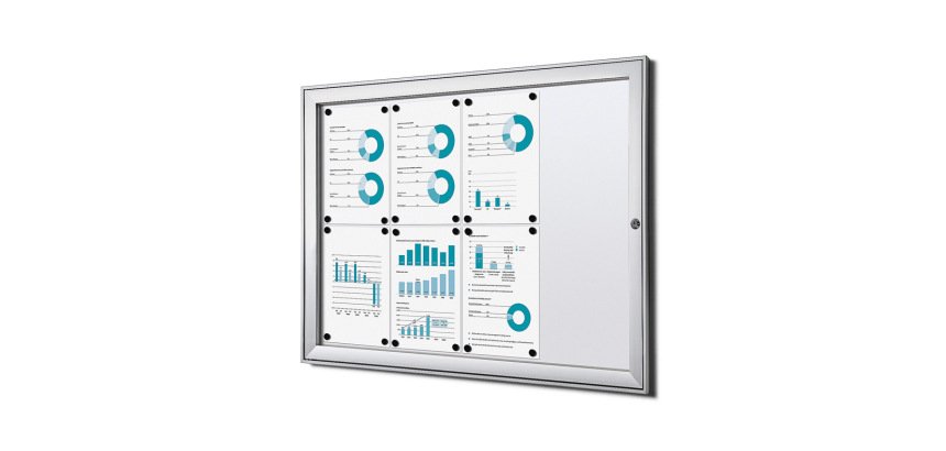 Vergrendelbaar Notitiebord Indoor B1 Brandwerend Zilver 8x A4