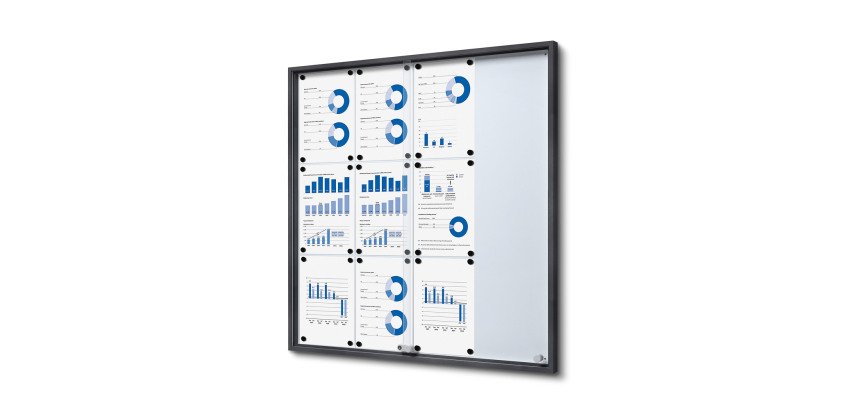 Vitrine d'affichage intérieur Slim fond acier laqué porte coulissante