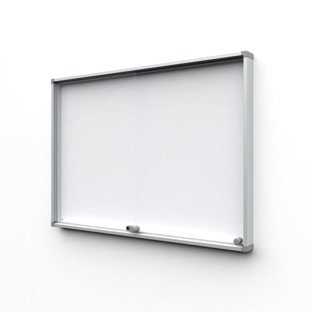 Indoor Lockable Showcase With Sliding Doors Slim With Safety Corners 8 x A4