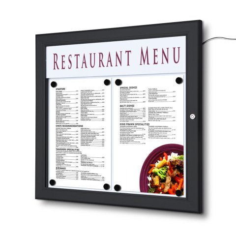 Vitrina Porta Menú Exterior LED 2 x A4 Horizontal Negro