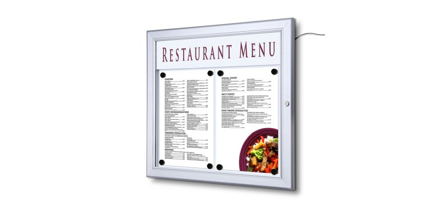 Porte-menu Extérieur avec  LED 2 x A4 Paysage