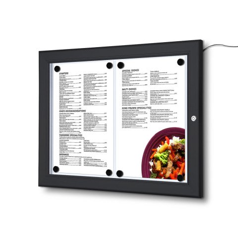 Negro Porta Menú Exterior Cubierto 2x A4 LED