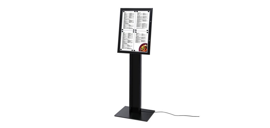 Black Freestanding Menu Pole LED Illuminated 4x A4