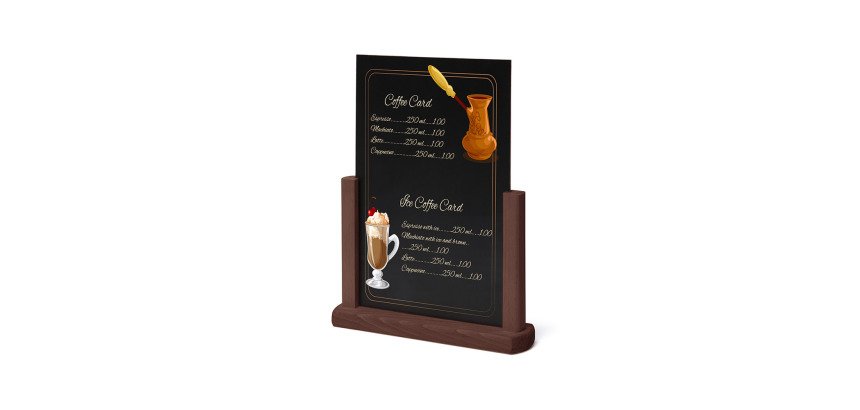Tischaufsteller Holz, dunkelbraun, DIN A4