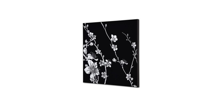 Décoration Murale en tissu SET 40 x 40 Fleurs de Cerisier Japonais Noir