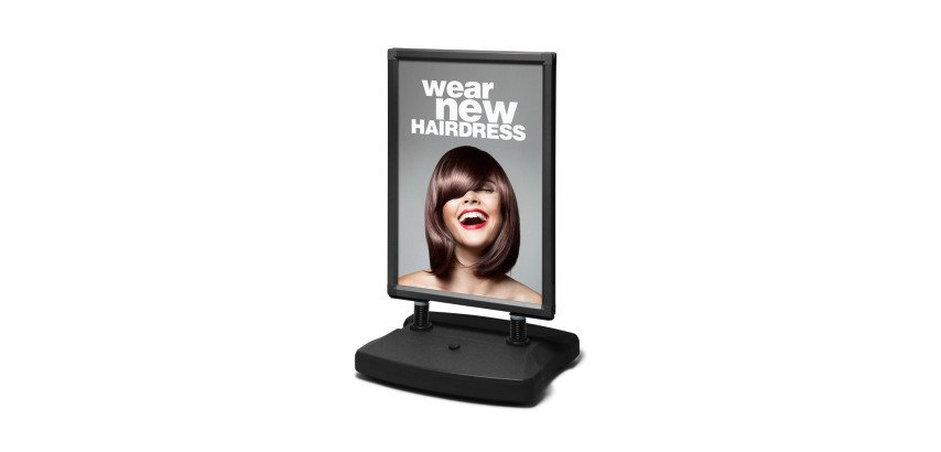 Windtalker® City (Schwarz). Kundenstopper A1 wetterfest (mit wetterfester Postertasche)